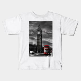 London Big Ben with Red Bud Kids T-Shirt